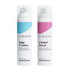 Two Kindra skincare products, Daily V Lotion and V Relief Serum, on a white background.